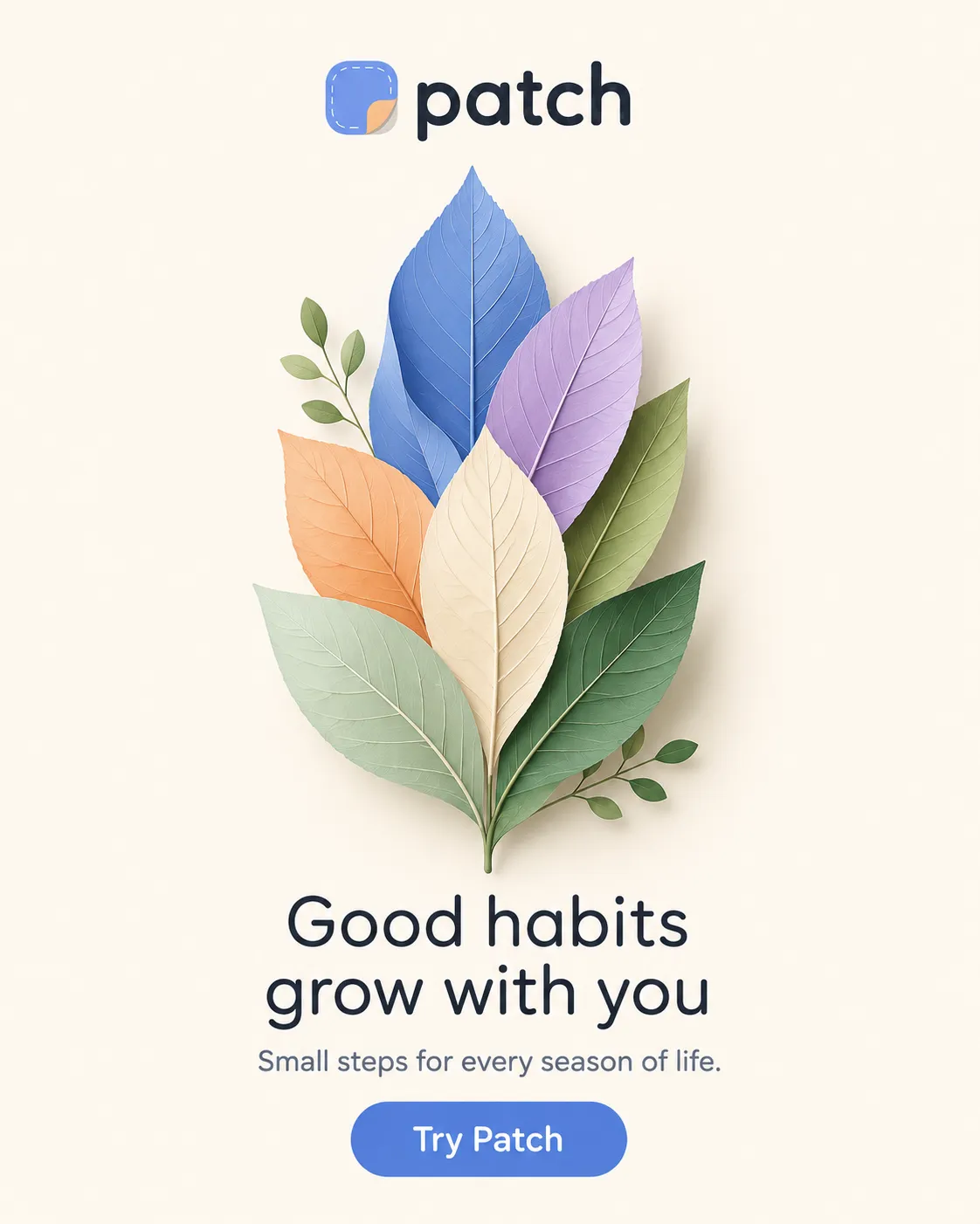 Patch — generated on-brand asset 16: flat, warm consumer-app illustration and mobile UI